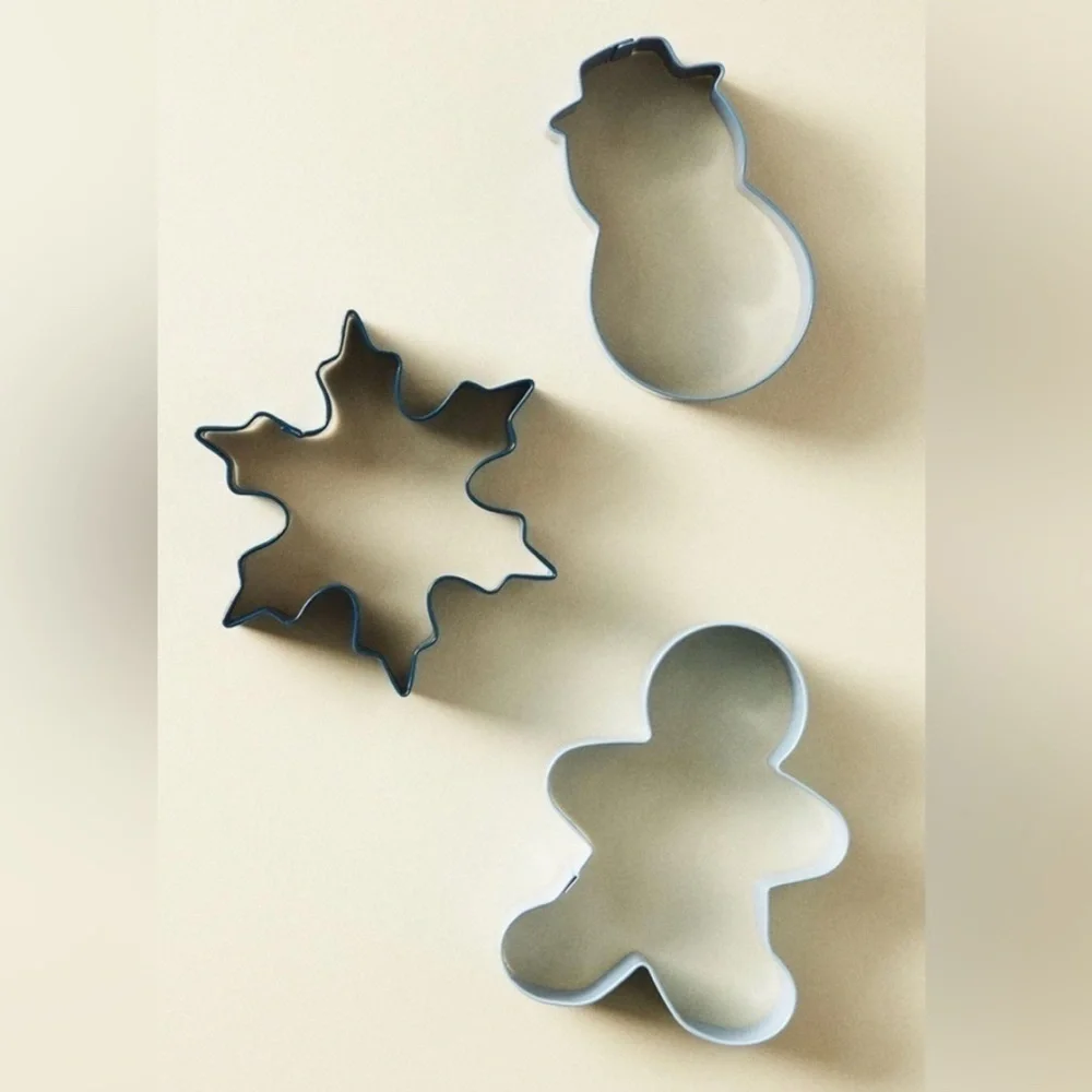 Anthropologie Snowy Day Cookie Cutter Holiday Festive Baking Set of 3 New In Box